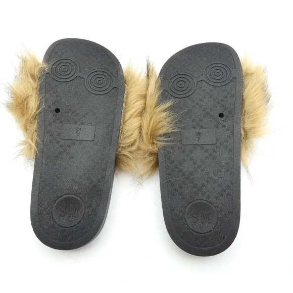 Steve Madden Shaggy Brown Multi Faux Fur Slide Sandals SHAG01S1 Womens 9 - Picture 4 of 6